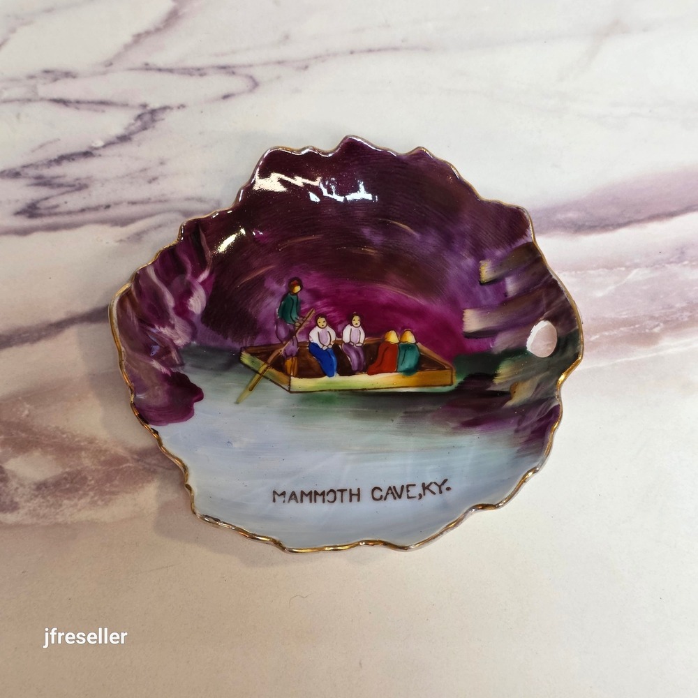 Vintage Sphinx Japan Hand Painted Mammoth Cave KY Souvenir Dish Gold Trim 4.75"